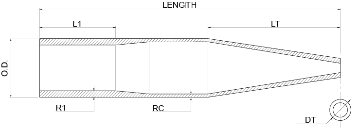 Chain stays — double butted — Technical drawing showing where each dimension is measured.