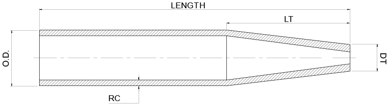 Chain stays — single butted — Technical drawing showing where each dimension is measured.