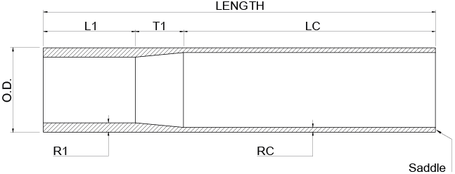 Seat tubes — single butted — Technical drawing showing where each dimension is measured.