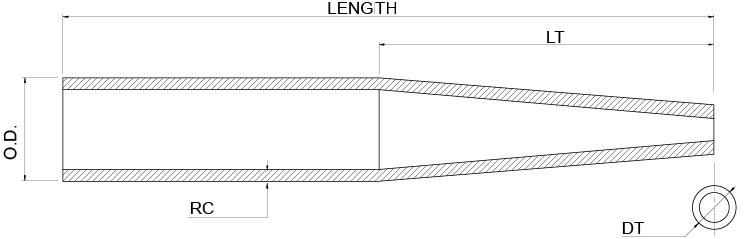 Seat stays — single butted — Technical drawing showing where each dimension is measured.